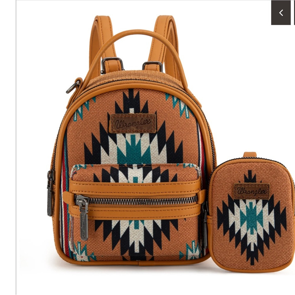 Wrangler Brown And Black Patterned Backpack Set - image 2
